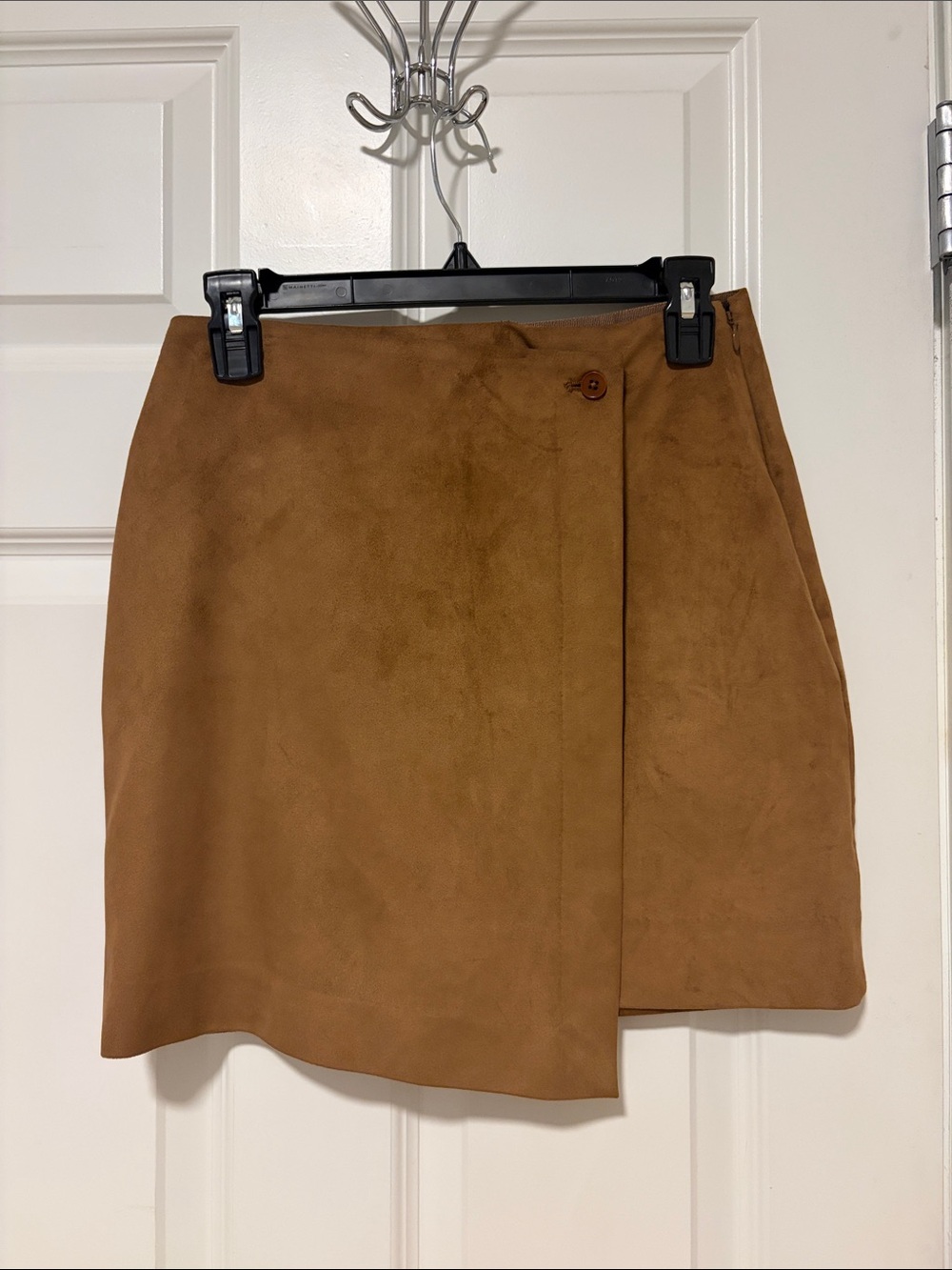 Babaton Camel Faux Suede Wrap Mini Skirt
